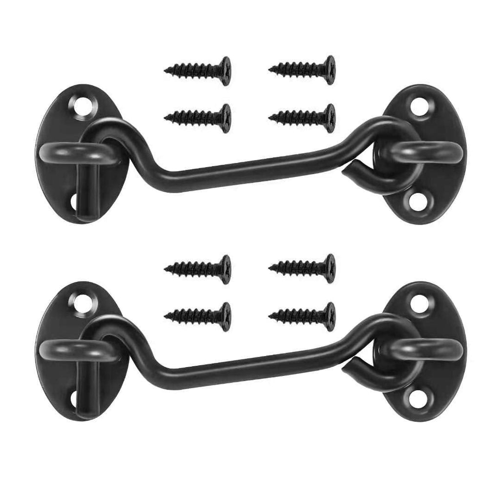 2Pcs Barn Door Latch, 4 Inches Privacy Hook and Eye Latch with 8Pcs Mounting Screws, Solid Thicken Stainless Steel Cabin Hooks, Best for Sliding Barn Doors, Bathrooms, Windows, Bedrooms, Closet
