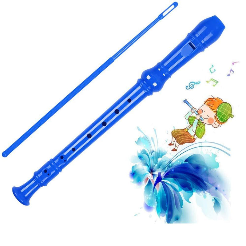 Kid's flute instrument, 8-hole soprano music recorder, with cleaning pole + case bag instrument (blue) blue
