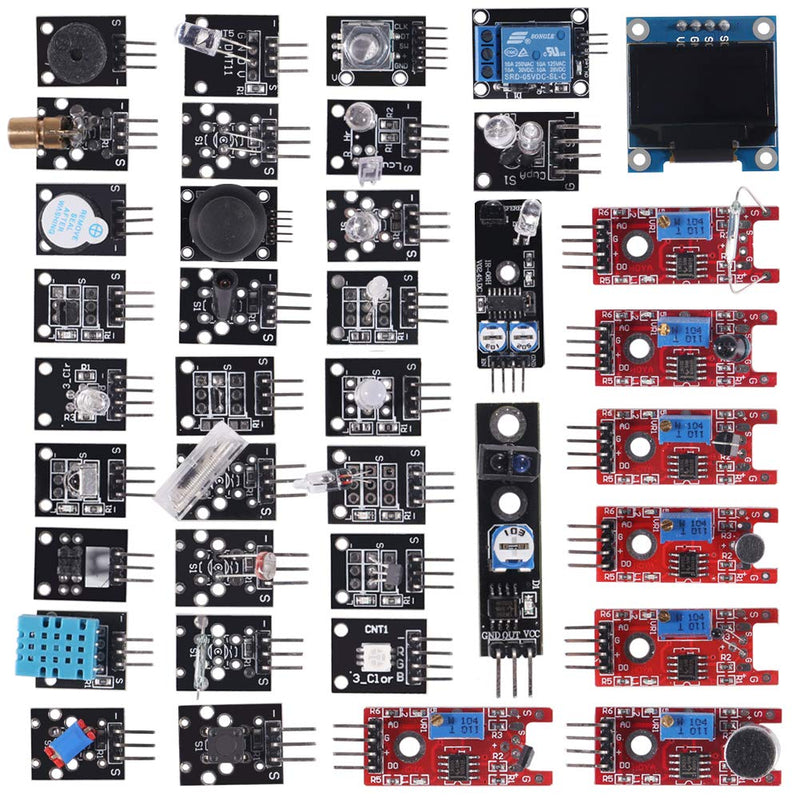 UMLIFE 38 in 1 Sensor Module Kit Project Super Starter Kits for UNO R3 Mega2560 Mega328 Nano Raspberry Pi 3 2 Model B K62 37 in 1 Sensor Modules + 0.96‘’ 4PIN OLED Compatible for Arduino Raspberry