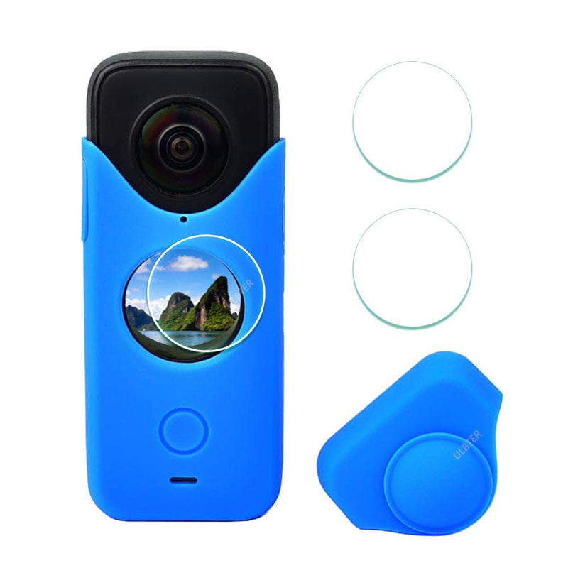 Sleeve Case for Insta360 ONE X2 + Screen Protector [3+1 Pack],ULBTER Blue Rubber Silicone Protective Case for Insta 360 ONE X2 Panoramic Action Camera Accessory