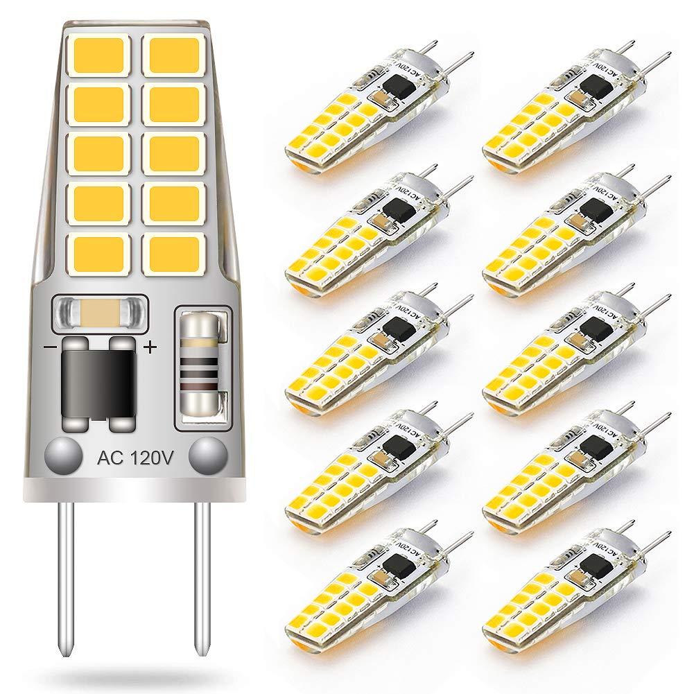 G8 LED Bulb Dimmable Daylight White 6000K for Puck Light, Under Cabinet Light, Under Counter Kitchen Lighting, T4 JCD Type Bi-Pin Base, 120V 3W Equivalent to Halogen Bulb 20W-25W (10 Pack) Daylight White 10-pack