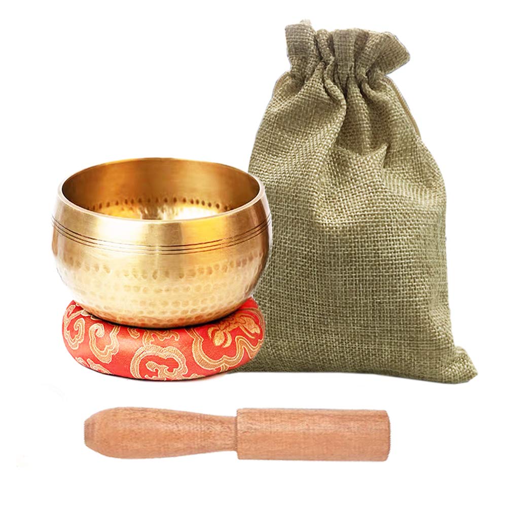 Tibetan Singing Bowls Set, Meditation Bowl for Healing and Mindfulness, Meditation Sound Bowl Handcrafted in Nepal Gold