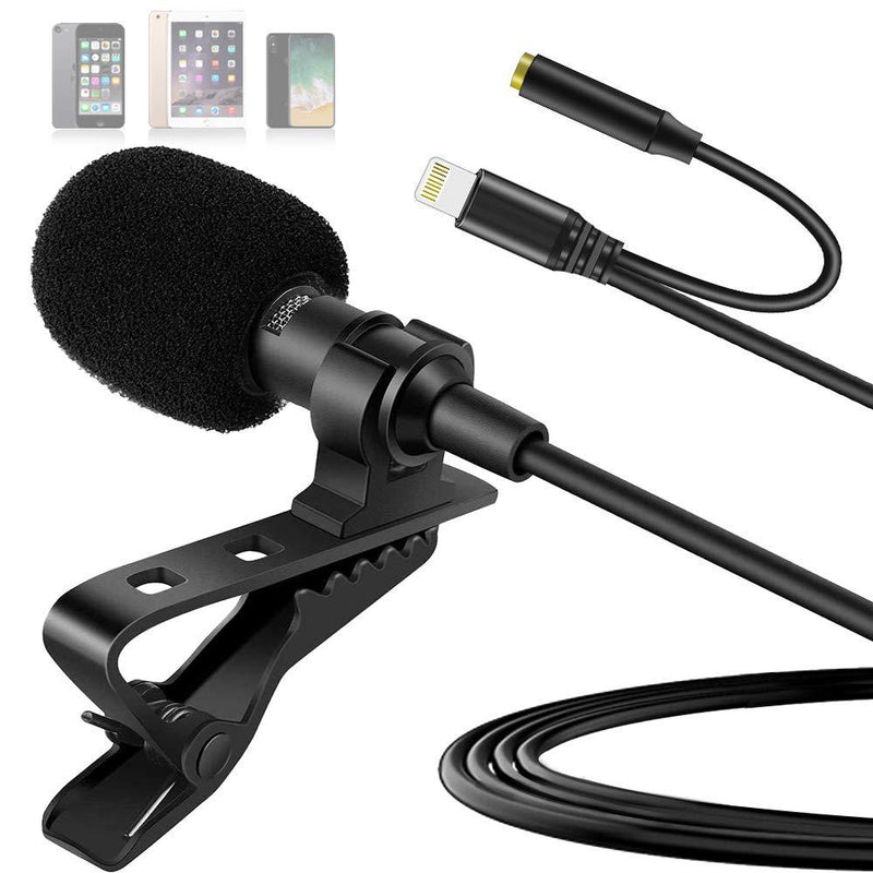 Lavalier Lapel Microphone for iPhone, MOUNTDOG 59in Omnidirectional Condenser Mic, Clip-on Lapel Mic for Interview/Video Recording/Vlogging/YouTube, Compatible with iPhone/iPad/iPod Touch without earphone jack