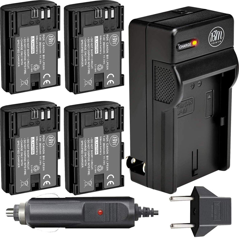 [AUSTRALIA] - BM Premium 4 Pack of LP-E6N High Capacity Batteries and Charger for Canon EOS R, EOS 60D, EOS 70D, EOS 80D, EOS 90D, EOS 5D III, EOS 5D IV, EOS 5Ds, EOS 6D II, EOS 7D Mark II, XC10 XC15 Cameras 