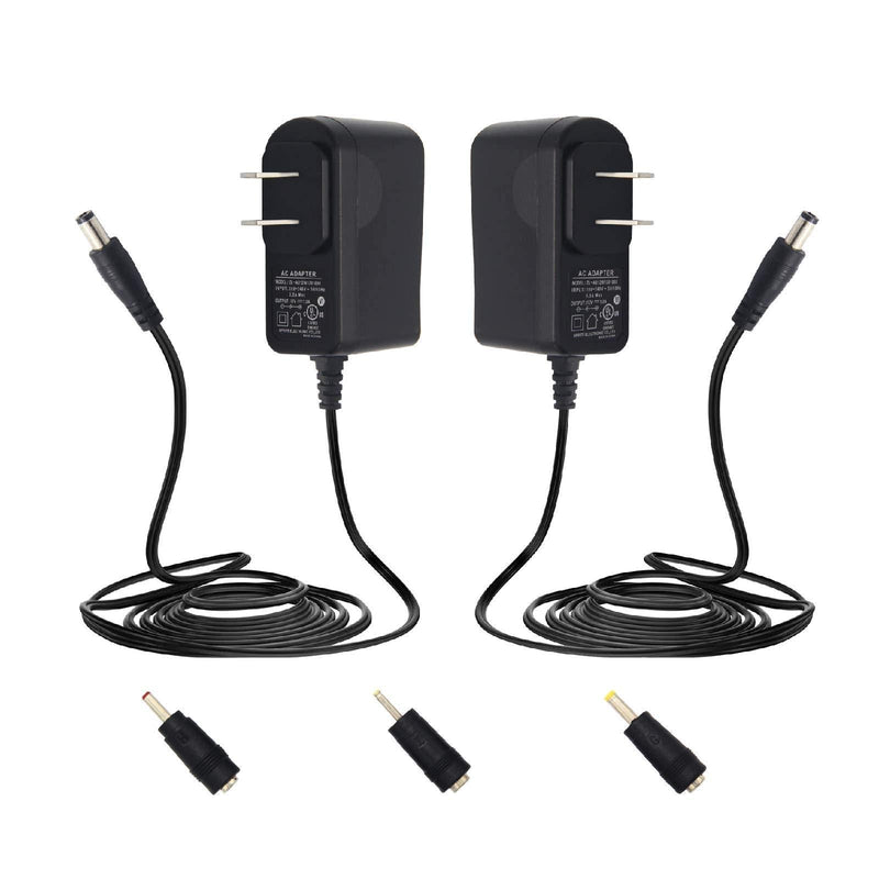 2 Pack 12V 1A/1000mA Power Supply Adapter, 12W Adaptor AC to DC Adapter Cord with 3 Tips for LED Strip Lights, Keyboard, BT Speaker, Router, Monitor,Webcam, DVR, NVR, CCTV Camera,10 Ft Long, UL Listed 2 Pack