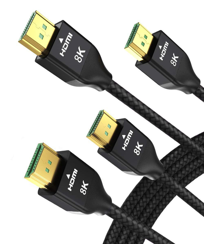 8K 60Hz HDMI Cable 6.6FT 2-Pack,Certified 48Gbps 7680P Ultra High Speed HDMI Cord for Apple TV,Roku,Samsung QLED,2.0 2.1,Sony Playstation,PS5,PS4,Xbox One Series X,eARC HDR HDCP 2.2 2.3,4K 120Hz 144Hz Black