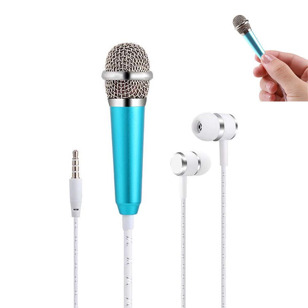 Mini Microphone for iPhone iPad Android Mobile Phone with Earphone, Convenient for Recording Chatting and Singing - Blue