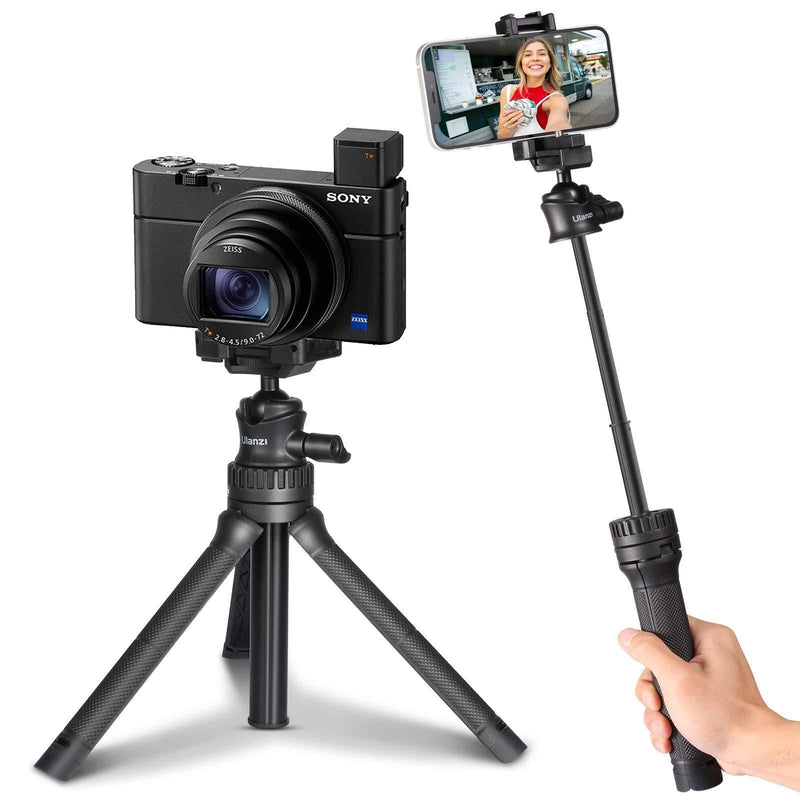 Ulanzi MT-34 Extendable Pole Tripod Mini Tabletop Tripod Selfie Stick with 2 in 1 Phone Clamp, Travel Tripod for Phone 12 Canon G7X Mark III Sony ZV-1 RX100 VII A6600 Vloging Filmmaking Live Streaming