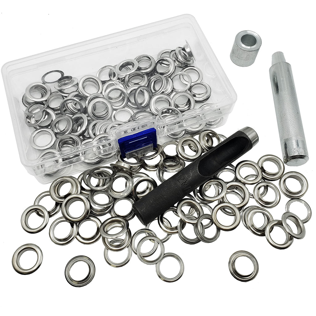 100 Sets Grommet Tool Kit (1/2 Inch Inside Diameter),Grommet Setting Tool Grommets Eyelets with Storage Box 3 Pieces Install Tool Kit Metal Eyelets for Fabric, Canvas, Curtain, Clothing, Leather,hat