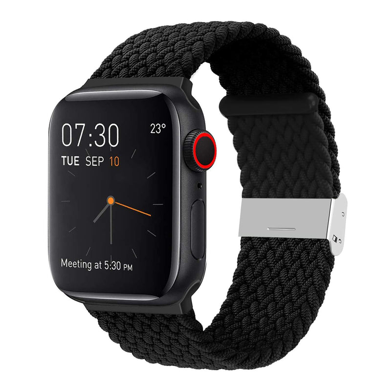 SIXRARI Braided Solo Band Compatible with Apple Watch 38mm 40mm 42mm 44mm, Soft Stretch Loop with Adjustable Buckle Sport Elastics Strap Compatible with iWatch Series SE 6/5/4/3/2/1 Black 38/40MM