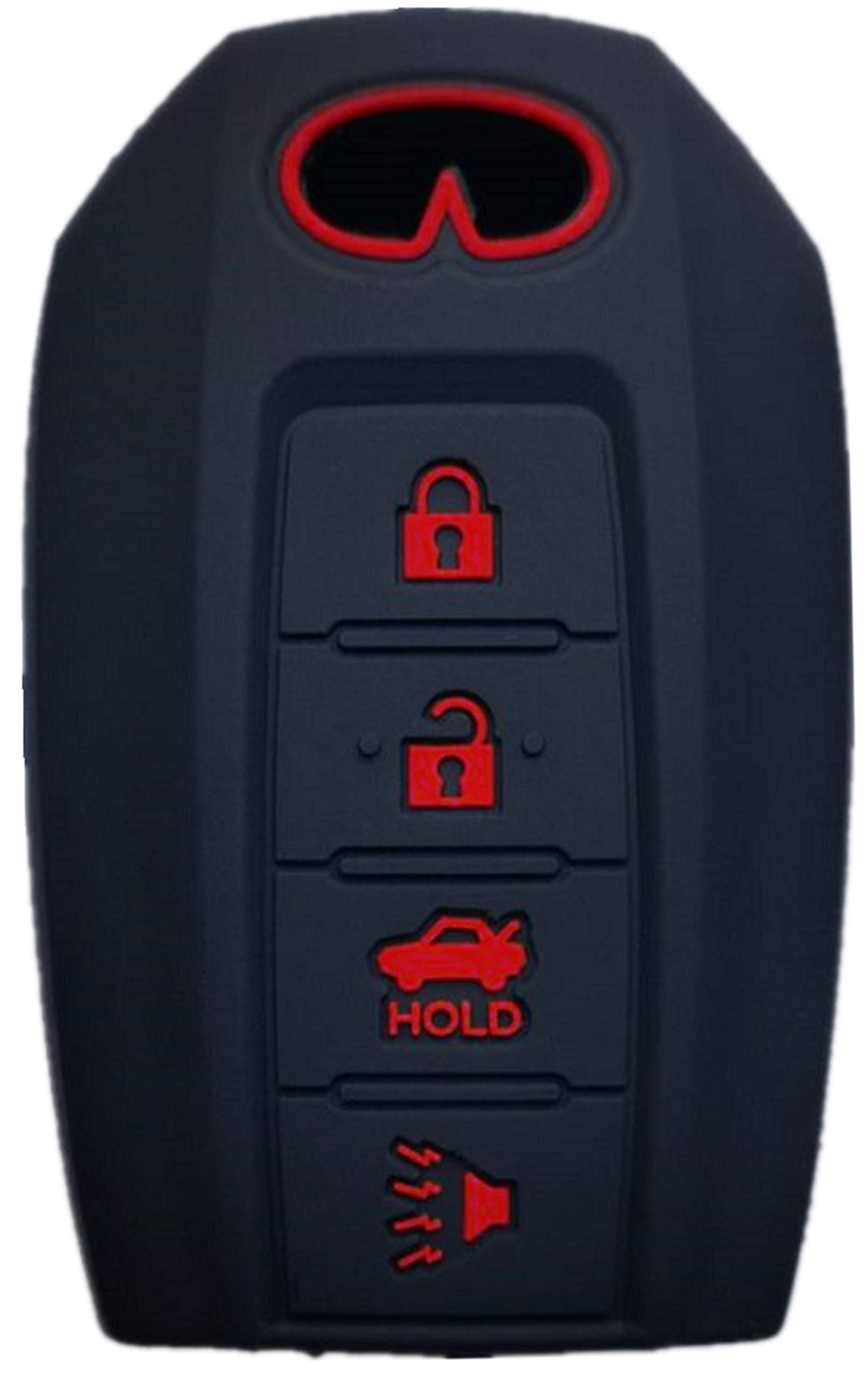 RUNZUIE Silicone Keyless Entry Remote Key Fob Cover Protector Compatible with 2019 2020 Infiniti QX60 2020 Infiniti Q50 Q60 Black with Red 4 Buttons