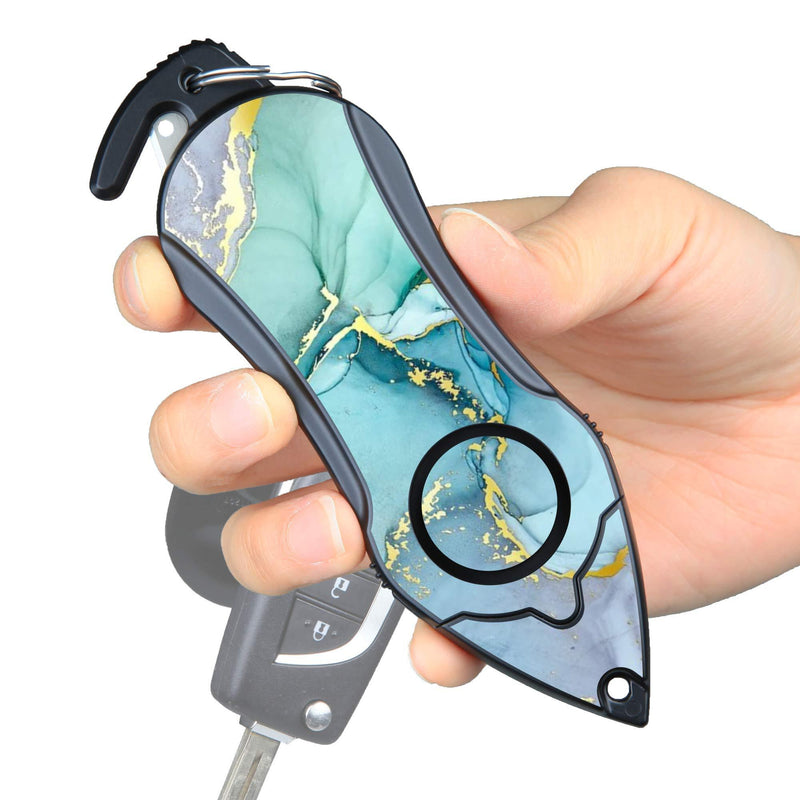 Stinger Personal Alarm Keychain Emergency Tool, Safety Panic Alarm Siren, Seat Belt Cutter, Glass Breaker, Self Defense Protection, Security Device for Women Men Kid, Design in USA (Green Marble) Green Marble