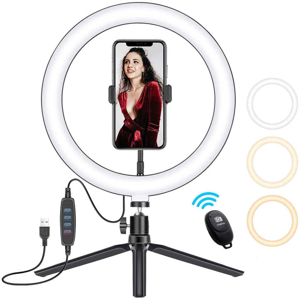 Ring Light with Stand, 10" Selfie Ring Light with Tripod Stand, Phone Tripod, Wireless Remote Control for Video Recording,iPhone, Live Streaming, Meetings, podcasting, Photography, Makeup