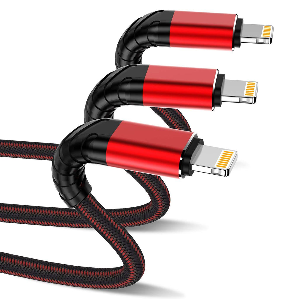 3Pack 3ft iPhone Charger, CyvenSmart 3 Foot iPhone Charging Cable, Nylon Braided Data Sync 3 Feet Lightning Charger Cable Cord for iPhone 11/11 Pro / 11 Pro Max/XS/XS Max/XR/X / 8, iPad Mini.Red 3Pack Red