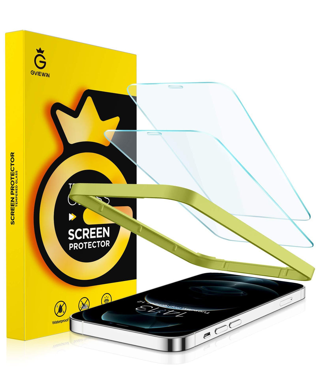 GVIEWIN 2 Pack Screen Protector Compatible with iPhone 12/iPhone 12 Pro 6.1 Inch, HD Clear Tempered Glass Film [Scratch Resistant] [Easy Installation Frame]