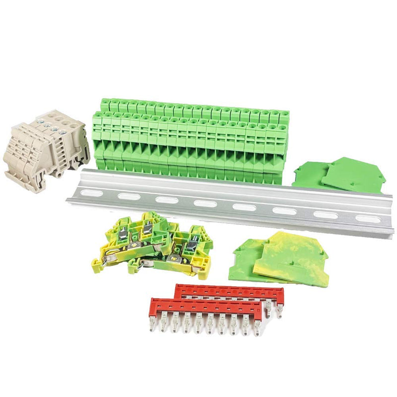 [AUSTRALIA] - ICI Dinkle DIN Rail Terminal Block Kit #2 Green 20 DK4N-GN 10 AWG Gauge 30A 600V Ground DK4N-PE Jumper DSS4N-10P End Covers End Brackets 
