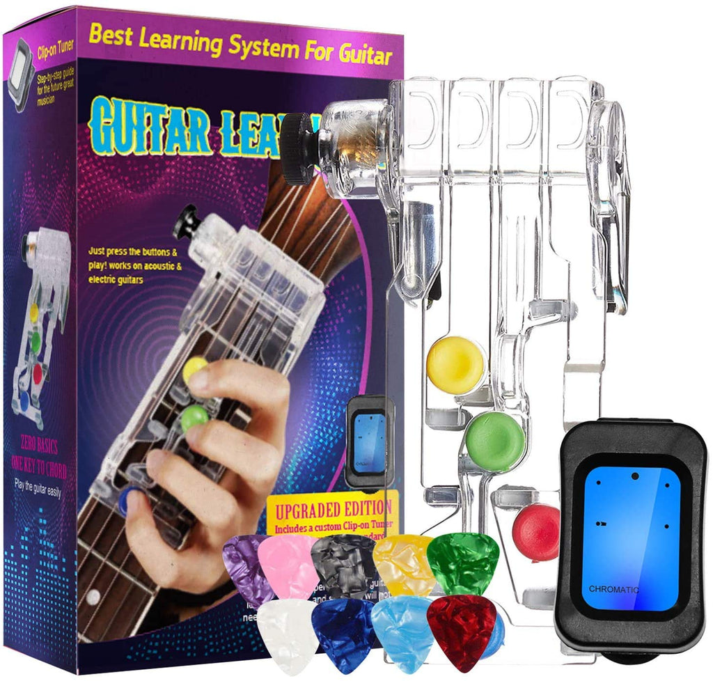 Guitar Beginner One-Key Chord Assisted Learning Tools Practice Aid with Guitar Tuner & 10 Pcs Guitar Picks (Color Random) for Adults & Children Trainer Beginners Original Standard