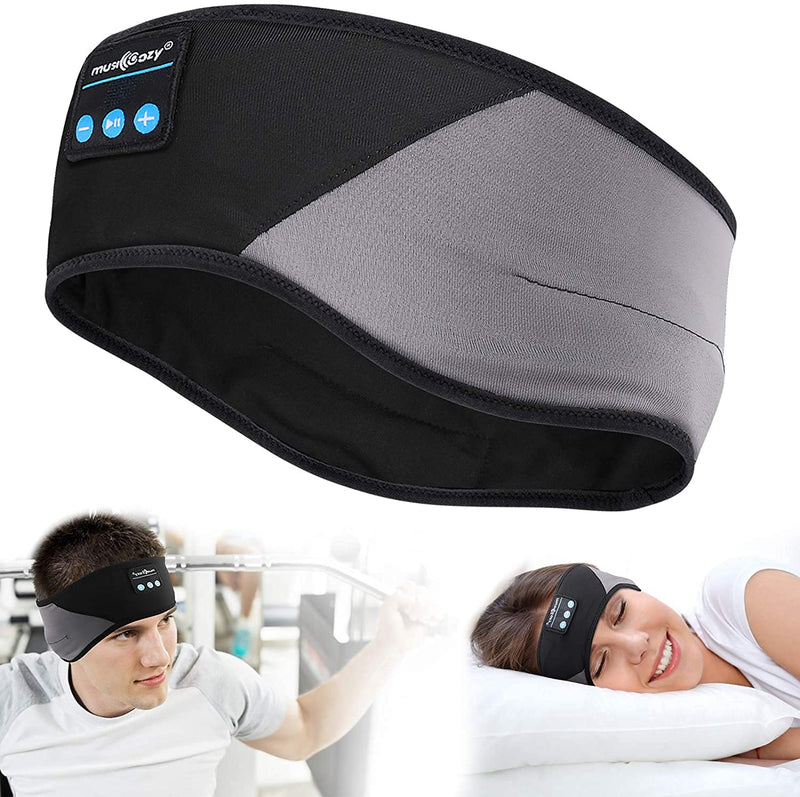 MUSICOZY Sleep Headphones Breathable Bluetooth 5.2 Headband 3D Sleeping Headphones, Wireless Eye Mask Sleep Earbuds for Side Sleeper Office Air Travel Cool Tech Gadgets Unique Gifts (Black & Gray) Black & Gray