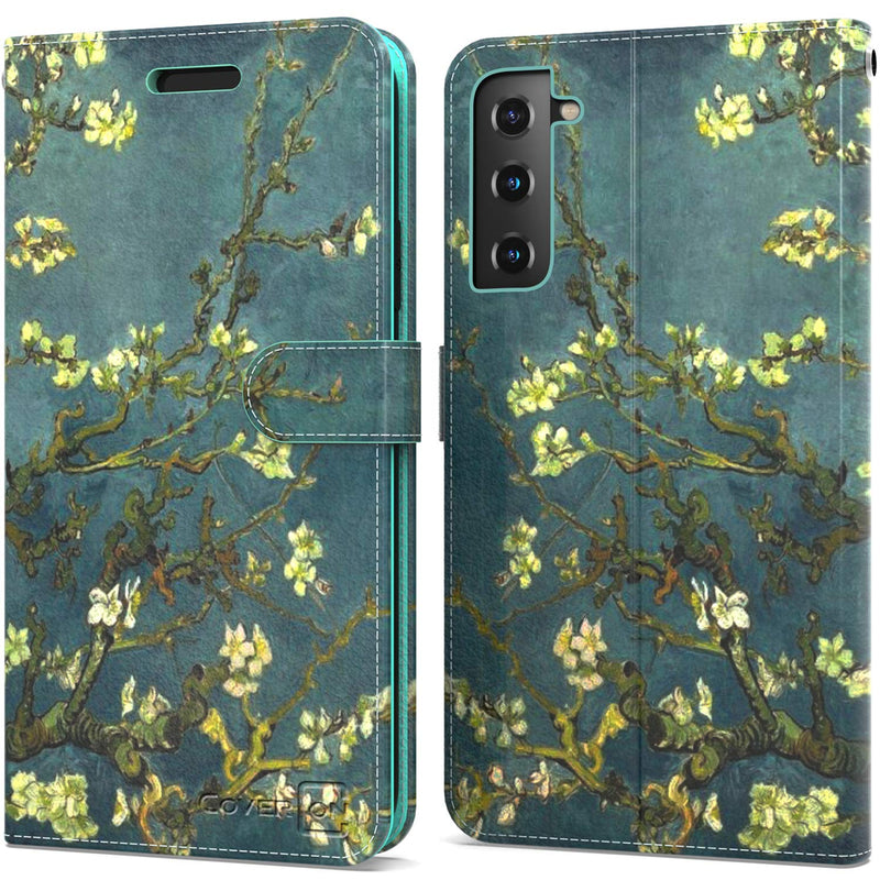 CoverON Wallet Pouch Designed for Samsung Galaxy S21 5G Case, RFID Blocking Flip Folio Stand PU Leather Phone Cover - Almond Blossom