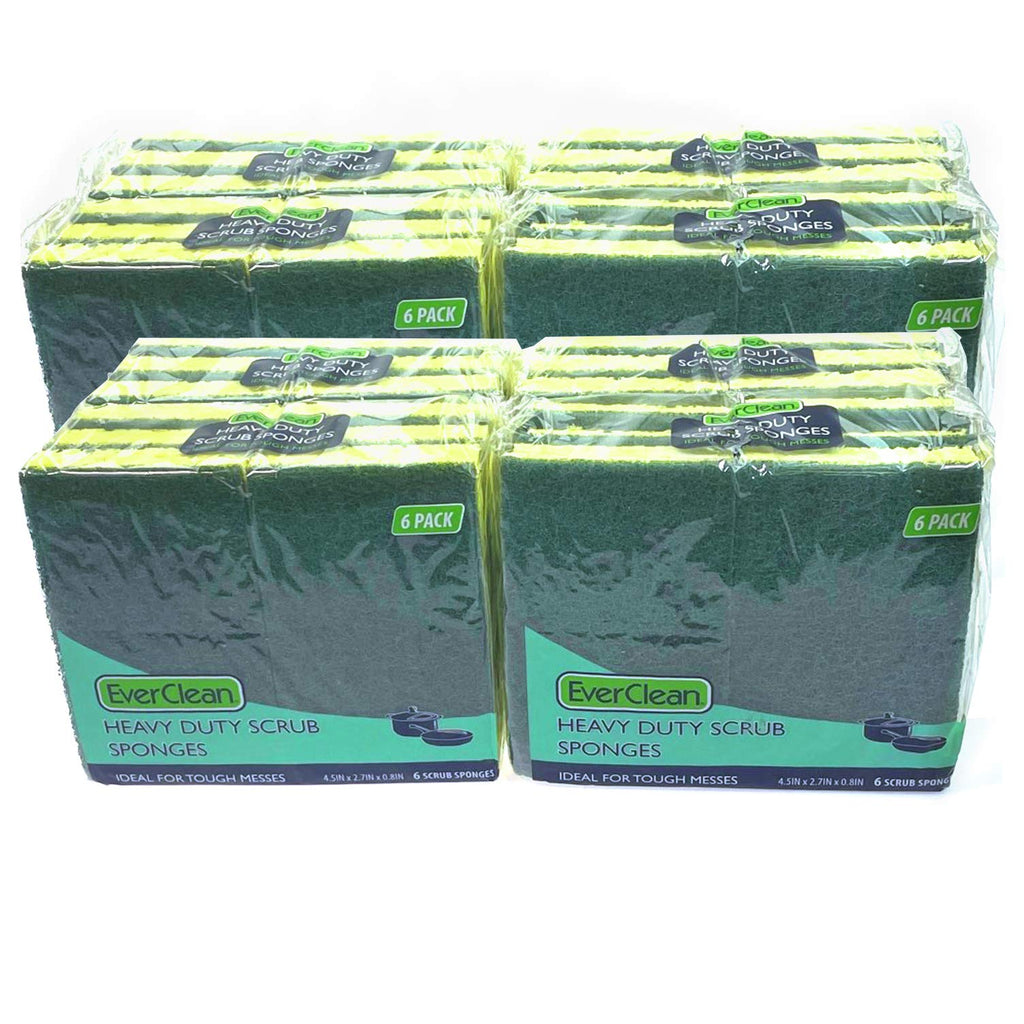 EVERCLEAN Heavy Duty Sponges - ECO Friendly 100% Cellulose Plant-Based Fibers with Powerful Scrubber - 24 Sponges (4 x 6 Packs) (5106-34)