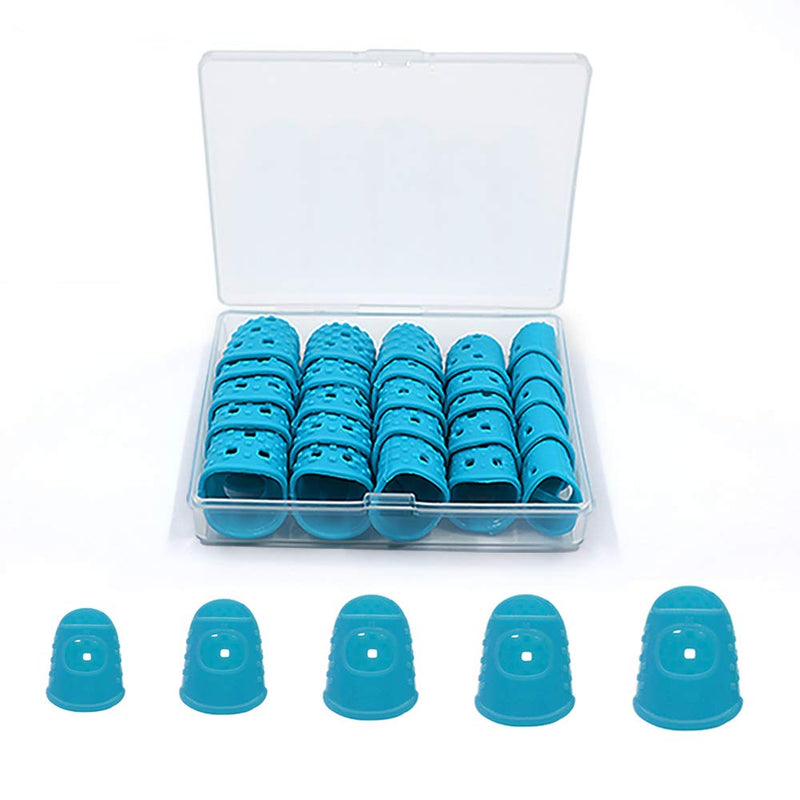 5 Sizes Guitar Fingertip Protector With Compact Box, Premium Silicone Guitar Finger Guards, Non-Slip Breathable Fingertip Protection Covers Caps for Guitar, Sewing, String Instruments (Blue) Blue