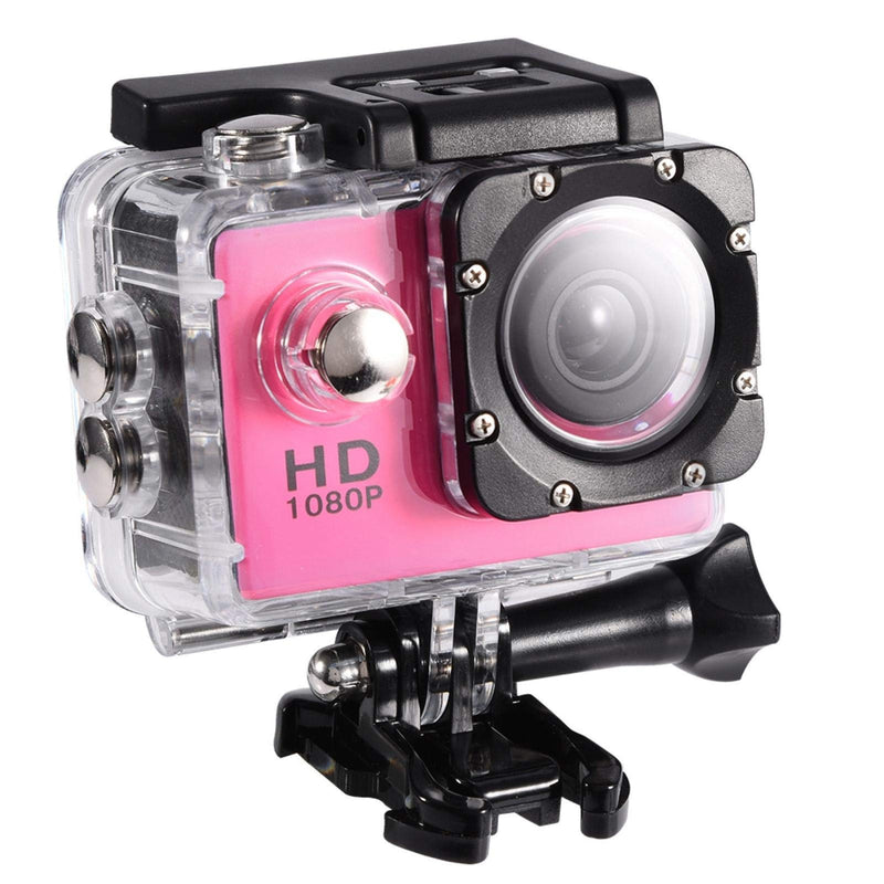 Sports Action Camera, 30M Underwater Waterproof DV Camcorder, 90 Degree Angle HD DV Camcorder with Mounting Accessories Kit(Pink) pink