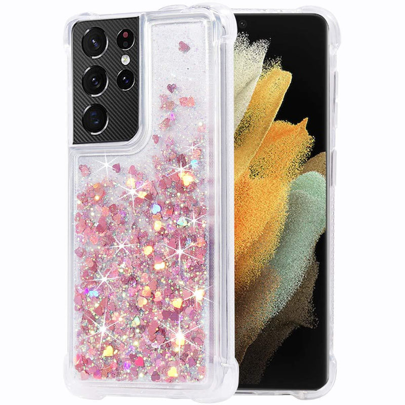 Flocute Galaxy S21 Ultra Case, Galaxy S21 Ultra Glitter Case Clear Sparkle Floating Liquid Soft TPU Cushion Luxury Fashion Girly Women Cute Case for Samsung Galaxy S21 Ultra (Rose Gold) Rose Gold