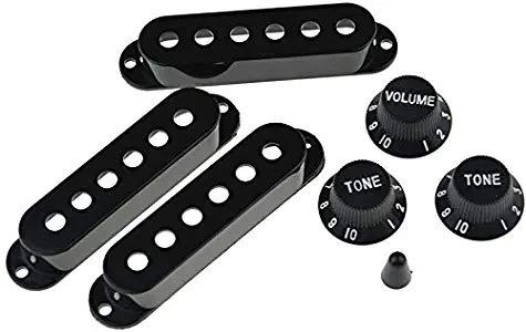 Swhmc Guitar Switch Tip 3 Pickup Cover 2 Tone 1 Volume Knobs Set Black for Strat(48-50-52mm) 48-50-52mm
