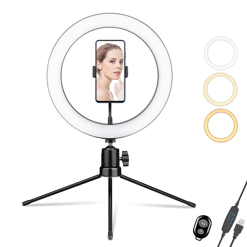 10’’ Led Ring Light with Tripod Stand and Phone Holder, AnBote Selfie Ring Light for Phone with 3 Dimmable Light Modes/Tripod & Holder/Remote for Live Streaming, Make up, Video TikTok, Vlog