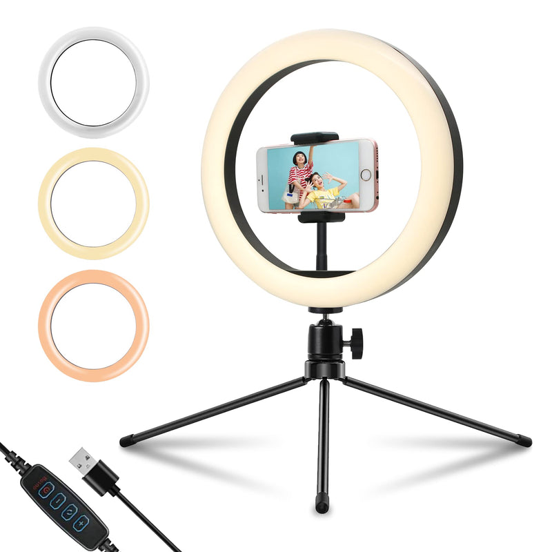 SUMCOO Dimmable Selfie 10" LED Desk Ring Light with Tripod Stand & Phone Holder & Remote for Live Streaming, TikTok Photography, iOS and Android Smartphone with 3 Light Modes & 10 Brightness Level 10 inches