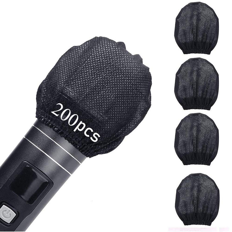 (200PCS, Black) Disposable Microphone Cover, Independent Non-Woven Packaging, Removable Shield Microphone Cover Perfect Protection Clean and Sanitary