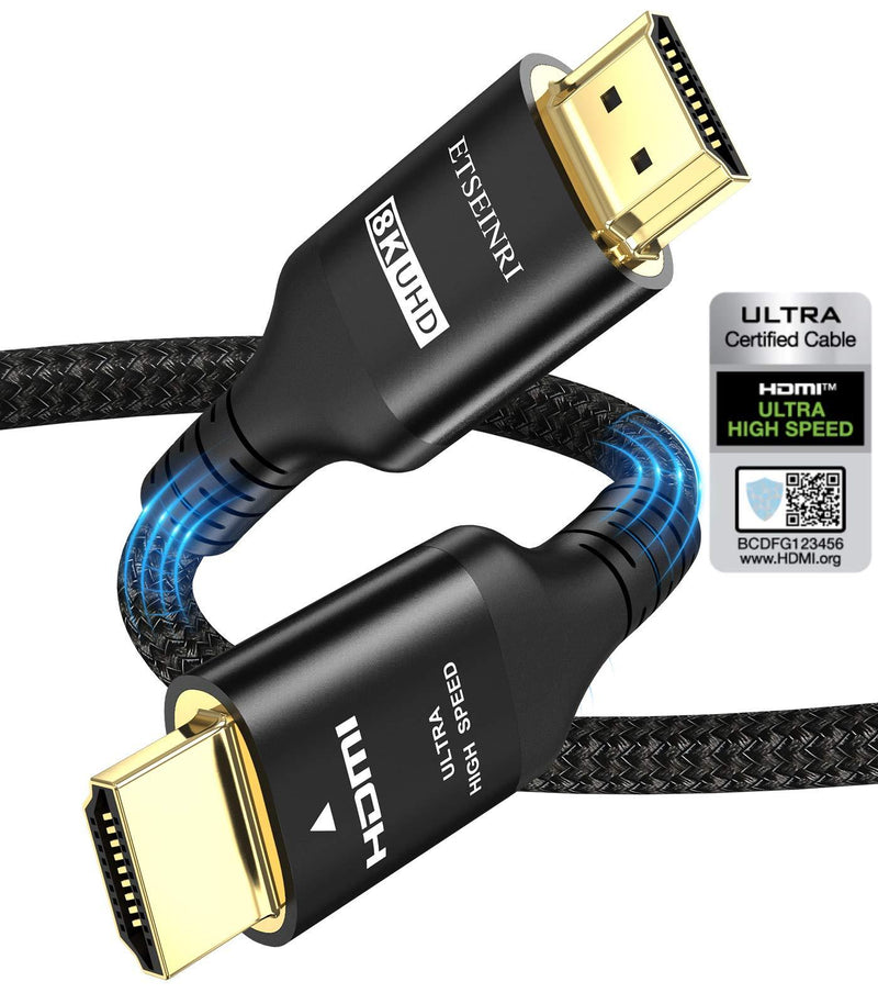 8K HDMI Cable 2.1, Etseinri HDMI Certified Cable 6.6FT Ultra HD 48Gbps High Speed 8K@60, 4K@120 eARC RTX 3090 HDR10 4:4:4 HDCP 2.2&2.3 for R-oku/F-ire/S-Ony/L-G/S-amsung, PS5/4, Xbox Series X ect