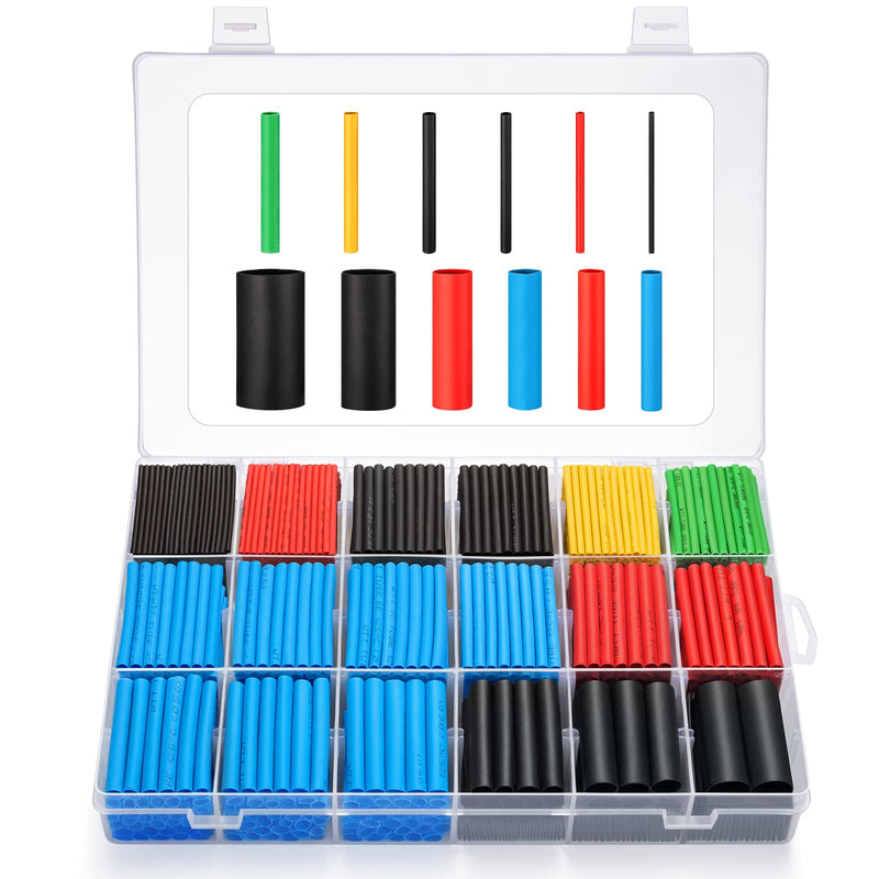 Heat Shrink Tubing 2:1, Eventronic Electrical Wire Cable Wrap Assortment Electric Insulation Heat Shrink Tube Kit with Box(5 colors/12 Sizes) (1120 pcs) 1120 pcs