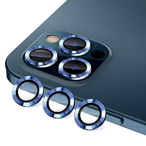 TOCOL 6 Pack Camera Lens Protector Compatible with iPhone 12 Pro Max Premium Aluminum Alloy Edge Cover with Tempered Glass Circle [Keeps The Original Picture Quality] Camera Protection - Pacific Blue