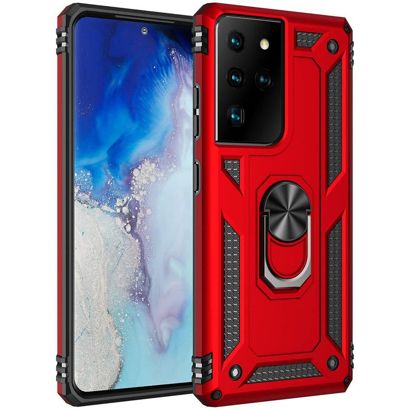 Military Grade Drop Impact for Samsung Galaxy S21 Ultra Case Galaxy S21 Ultra 5G Case 360 Metal Rotating Ring Kickstand Holder Armor Heavy Duty Shockproof Case for Galaxy S21 Ultra Phone Case (Red) Red
