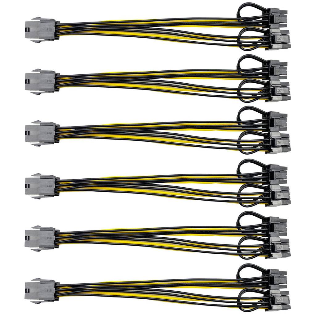 Amangny PCI-E 6 Pin Female to Dual 8(6+2) Pin Male PCIe Adapter Power Cable PCI Express Y - Splitter 12.5 Inches (6 Pack) 6 Pack