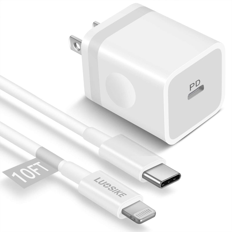 10FT iPhone 12 Fast Charger [MFi Certified], LUOSIKE 20W USB C Charger Block PD Wall Plug with 10Foot Long USB-C to Lightnings Cable for iPhone 12 /Pro Max/Mini, 11/XS/XR/X/8/Plus, Airpods, iPad