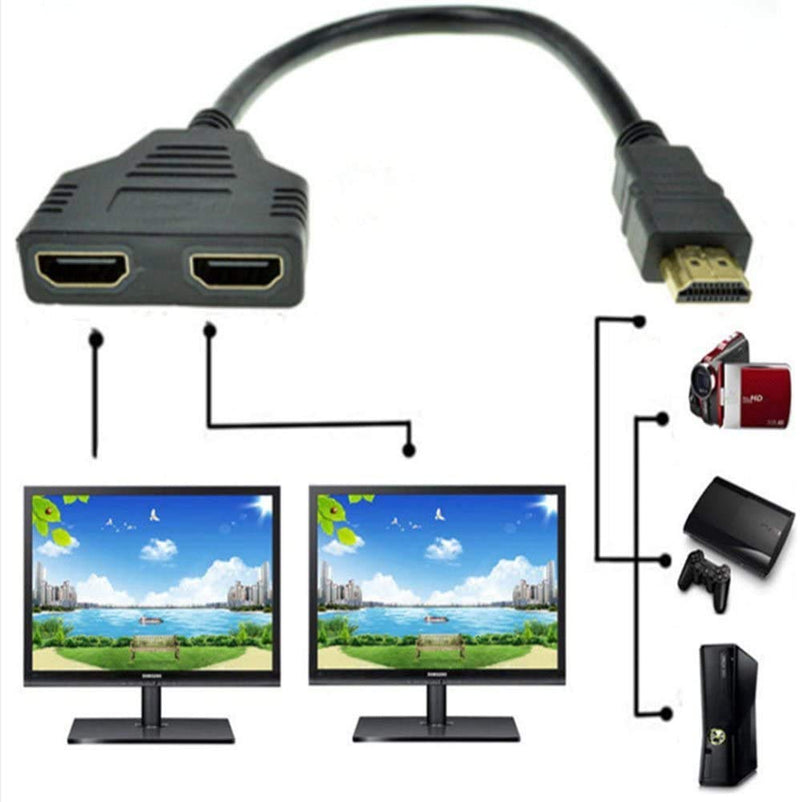 1080P HDMI Male to Dual HDMI Female 1 to 2 Way Splitter Cable Adapter Converter for DVD Players/PS3/HDTV/STB and Most LCD Projectors(Black)