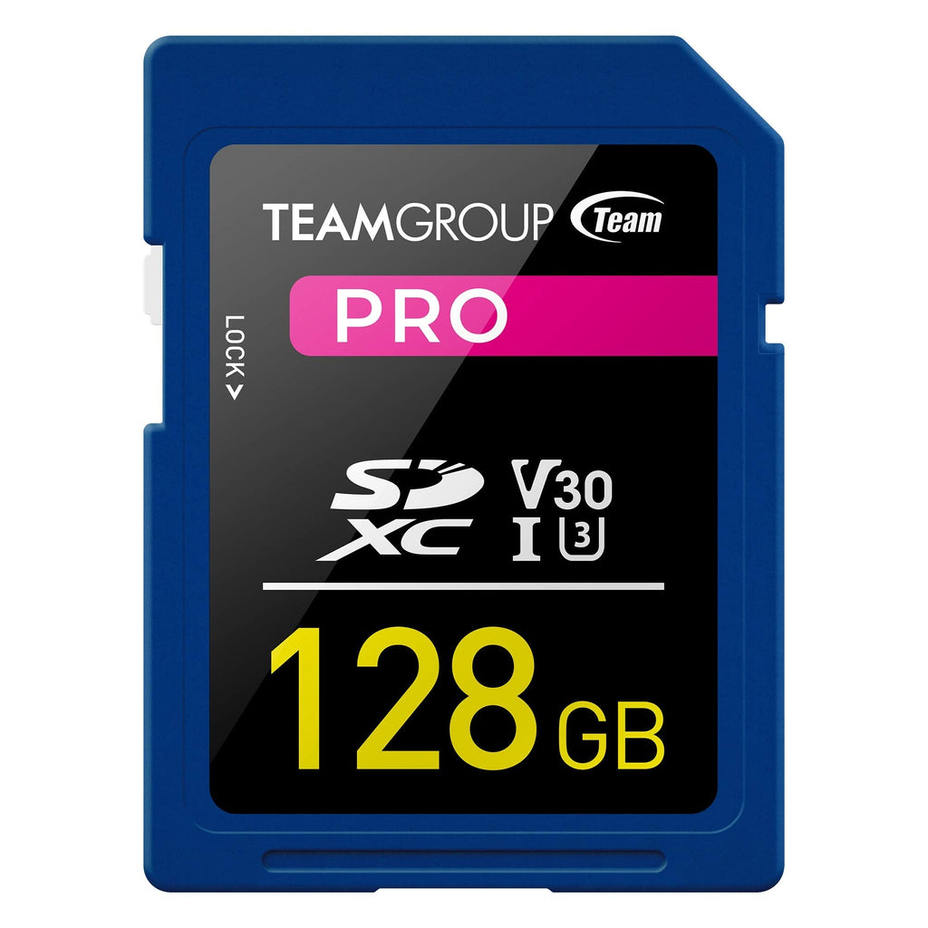 TEAMGROUP PRO 128GB UHS-I U3 V30 4K UHD Read/Write Speed up to 100/90MB/s SDXC Memory Card for Professional Vloggers, Filmmakers, Photographers & Content Curators TPSDXC128GIV30P01 PRO U3 V30