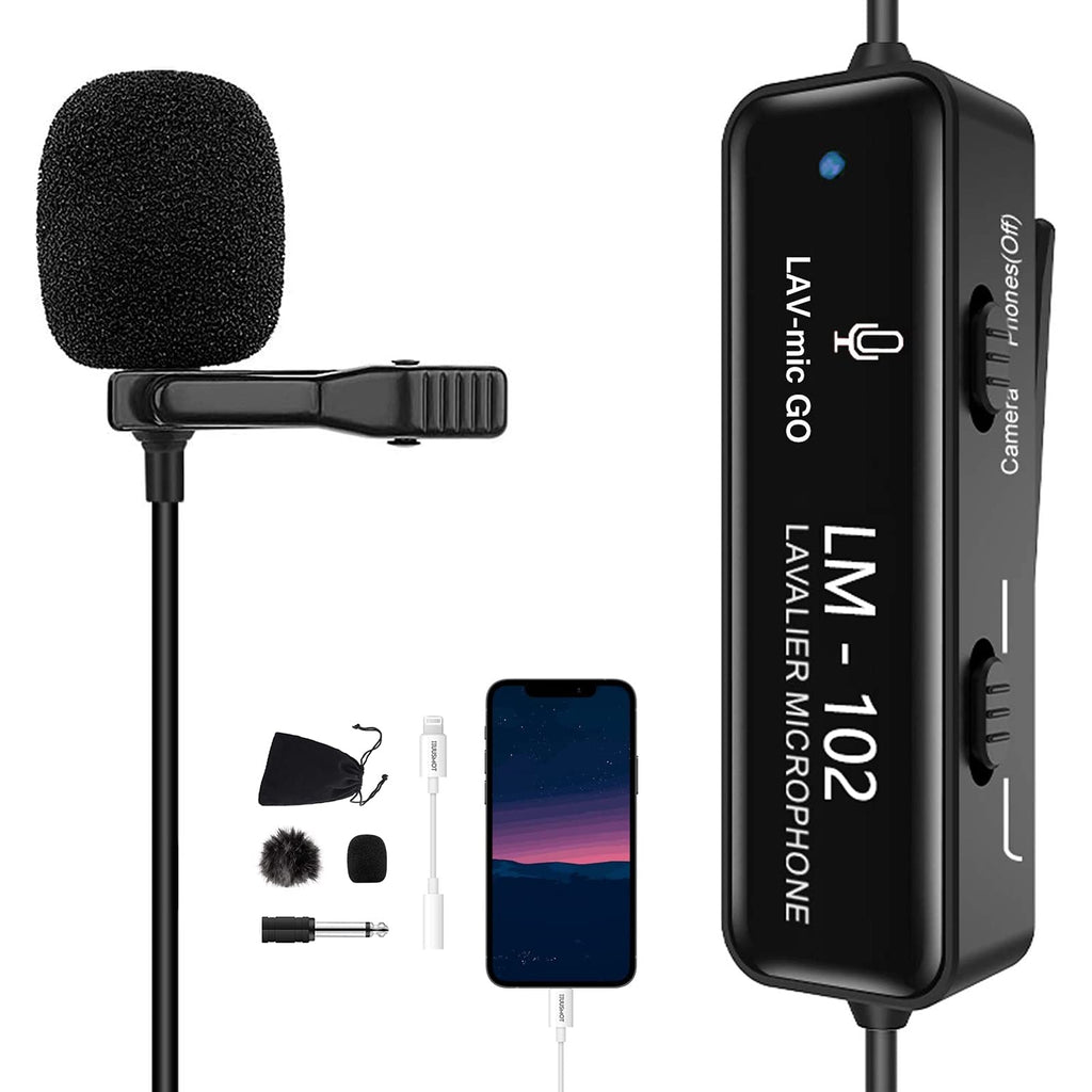 Lavalier Microphone - HUUSMOT Professional Omnidirectional Lapel Mic with Noise Reduction USB Charging Clip-on Lapel Mic for iPhone, Android, Camera, PC, Camcorder in Recording Video Interview