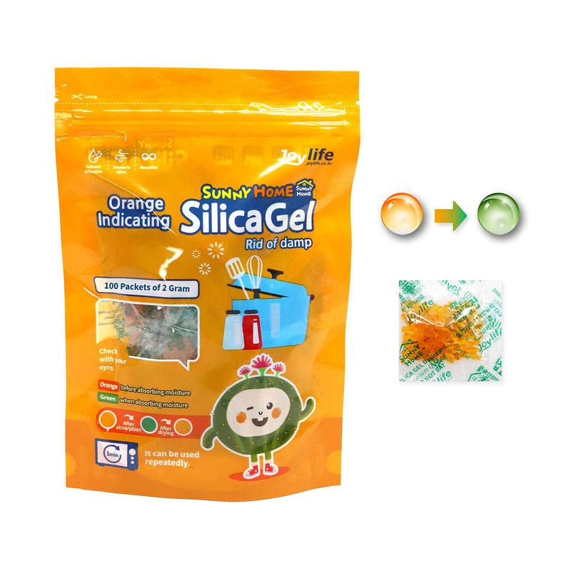 Sunny Home 2 Gram (100 Packs) Safe Orange Indicating (Orange to Dark Green) - Orange Only/No Mixed/Rechargeable Silica Gel Packets Dehumidifier/Desiccant Packets/Moisture Absorber 100 Pack