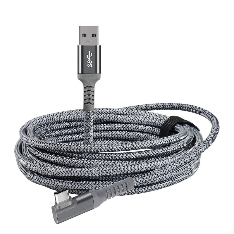 Link Cable 16ft Braided USB Type C to A Cord 90 Degree Angled USB 3.2 Gen1 Data Transfer & Fast Charging Cable for Oculus Quest /Quest 2/Rift S and More Devices with USB C Port Grey
