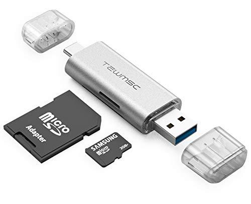 SD Card Reader, Tewmsc USB Type C USB 3.0 OTG Memory Card Adapter Portable 2 Slots for TF, SD, Micro SD, SDXC, SDHC, MMC, RS-MMC, Micro SDXC, Micro SDHC, UHS-I Card