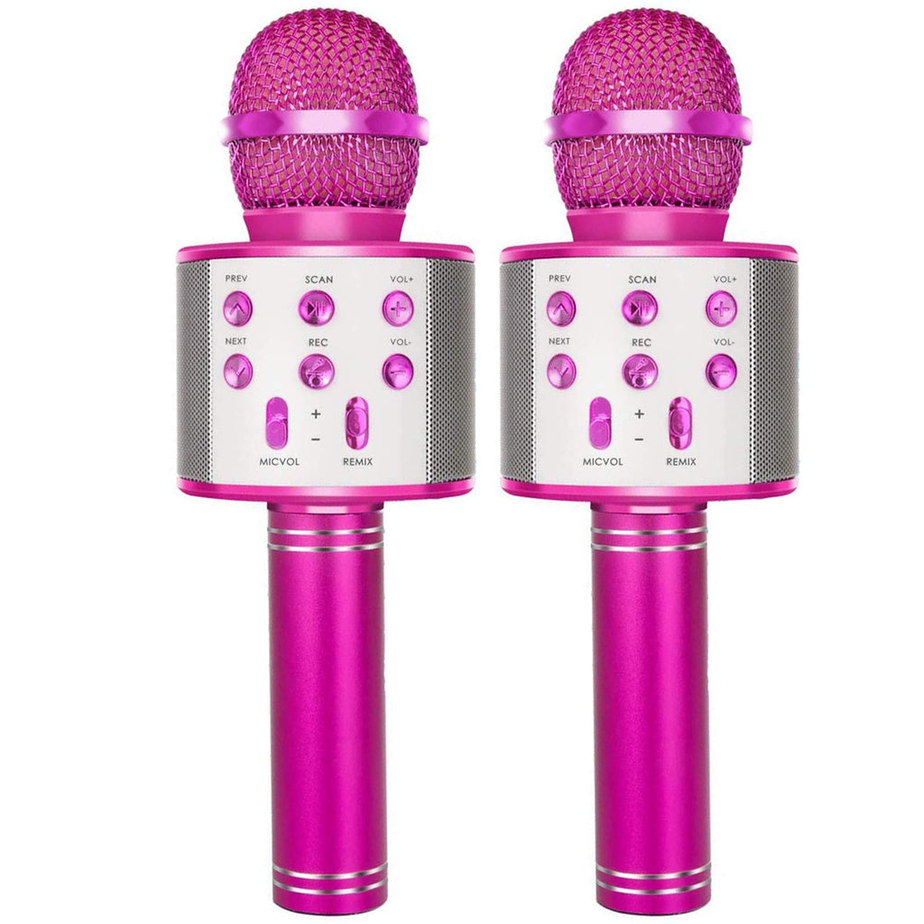 YONHAN 2-Pack Wireless Bluetooth Karaoke Microphone, Portable Handheld Mic Speaker Music Player Recorder for Christmas, Birthday, Home Party More - Pink