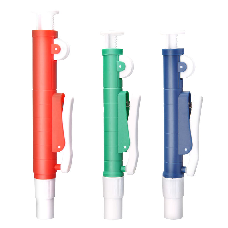 ONiLAB Pipette Pump，Set of 3 Lab Pipettes, 2ml Blue, 10ml Green, 25ml Red, Fit Plastic or Glass Pipettes 2ml 10ml 25ml(3pcs/set)