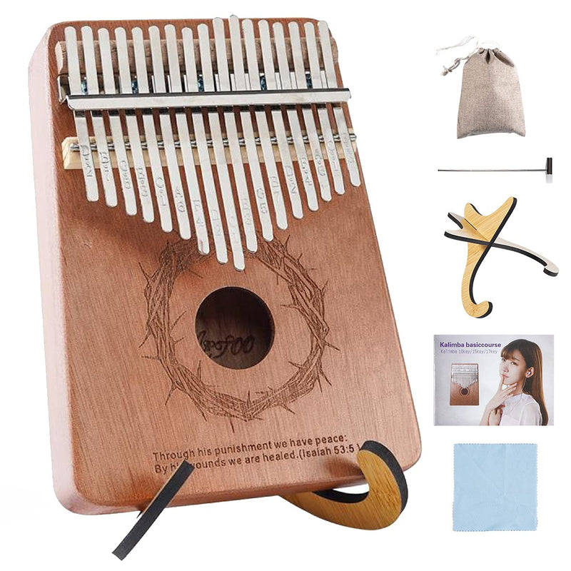 AETOO Kalimba 17 Keys Thumb Piano with Stand, Study Instruction and Tune Hammer, Portable Mbira African Wood Finger Piano, Gift for Kids Adult Beginners Professional, All in One Kit(Crown of thorns) Archaize color（Crown of thorns)