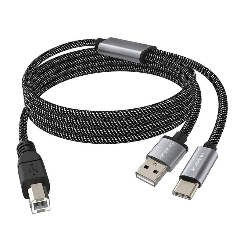 MOSWAG 2in1 USB Printer Cable 3.28FT/1M with USB C to MIDI Cable Printer Cable,USB MIDI Cable USB C to USB B MIDI Cable,Cable,Compatible with Music Instrument,Piano,Midi Keyboard,USB Microphone Black