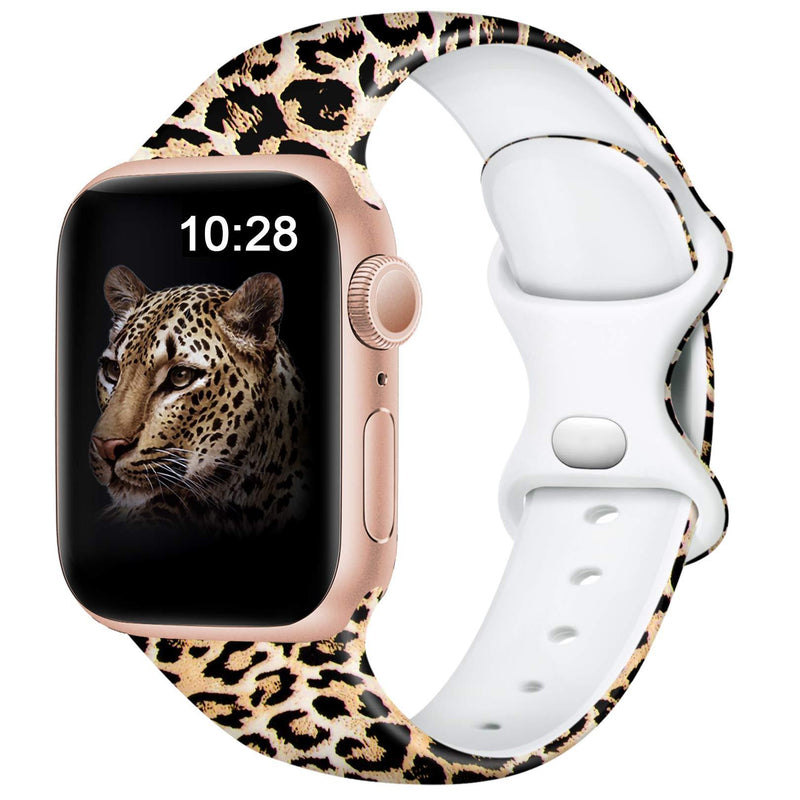 Easuny Bands Compatible for Apple Watch Band 40mm 38mm 44mm 42mm Women Girls - Fadeless Floral Soft Pattern Printed Silicone Replacement Wristband Strap Accessories for iWatch SE & Series 6/5/4/3/2/1 Cheetah Print 38/40mm(5.1"-7.1")