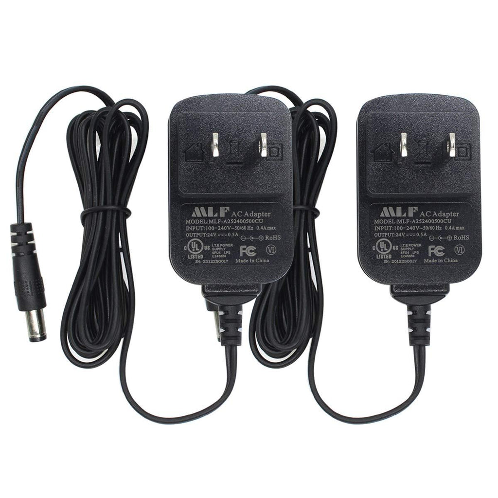 2-Pack AC to DC 24V 0.5A 500mA Power Supply Adapter, Plug 5.5mm x 2.1mm UL Listed FCC
