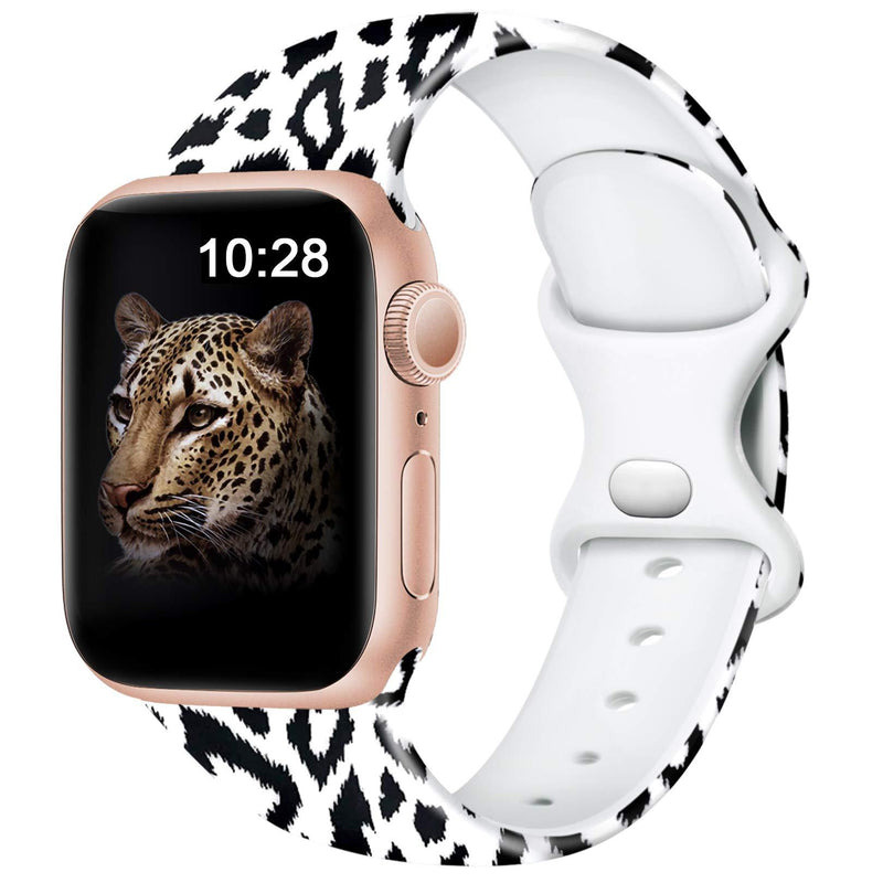 Easuny Bands Compatible for Apple Watch Band 40mm 38mm 44mm 42mm Women Girls - Fadeless Floral Soft Pattern Printed Silicone Replacement Wristband Strap Accessories for iWatch SE & Series 6/5/4/3/2/1 Black Leopard 38/40mm(5.1"-7.1")